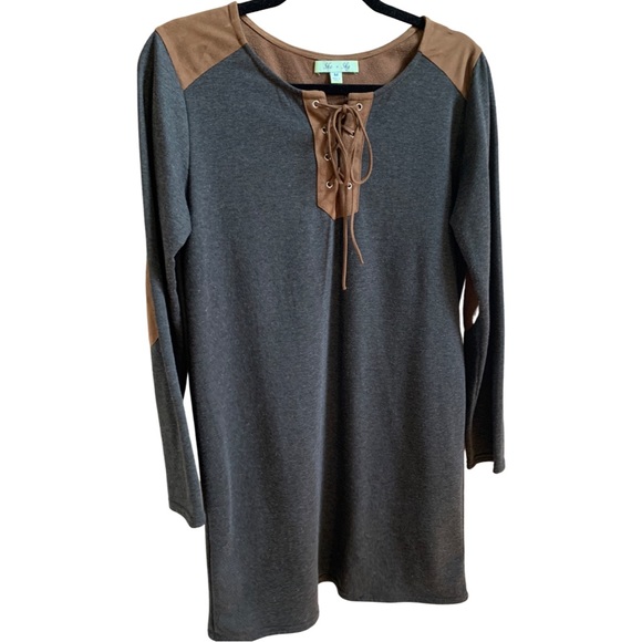 She and sky gray and brown suede dress - Picture 3 of 8